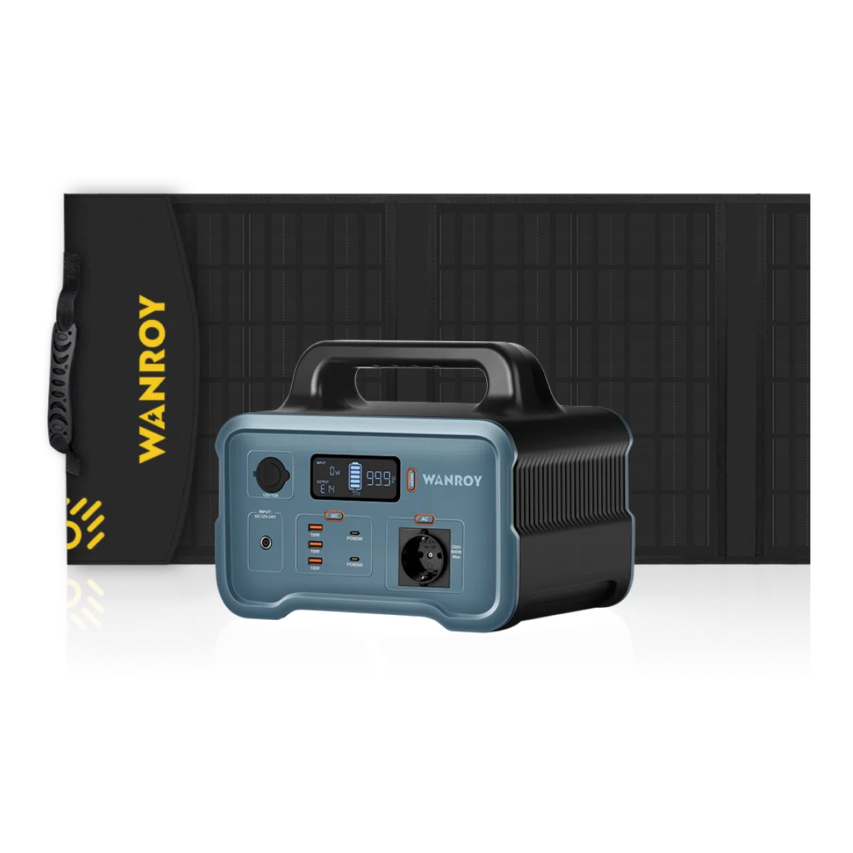 Powerstation 648Wh/600W Tragbare Powerstation mit 100W Solarpanel WANROY